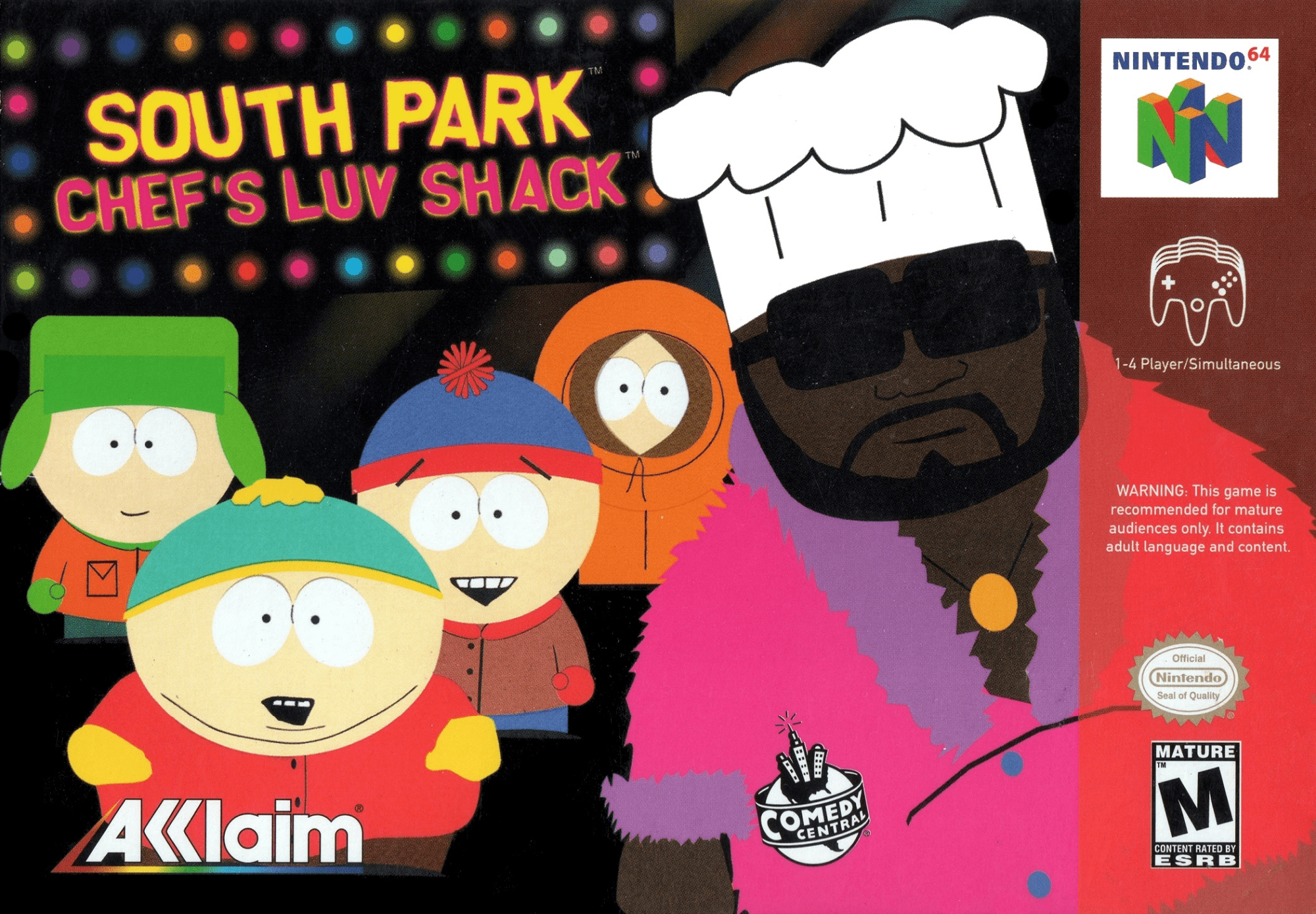 South Park Chef's Luv Shack box art for Nintendo 64